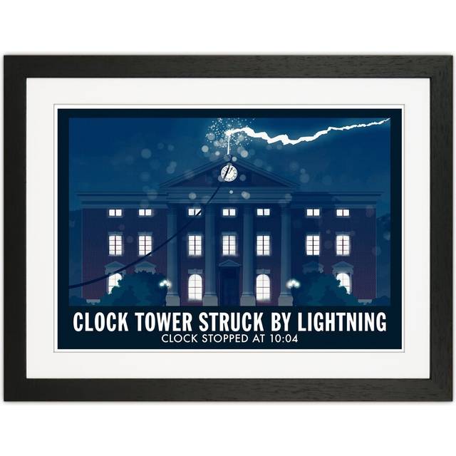Clock Tower Struck by Lightning by Richard O&#39;Neill - Graphic Art - Black Framed (43.5cm H x 53.5cm W x 3cm D)