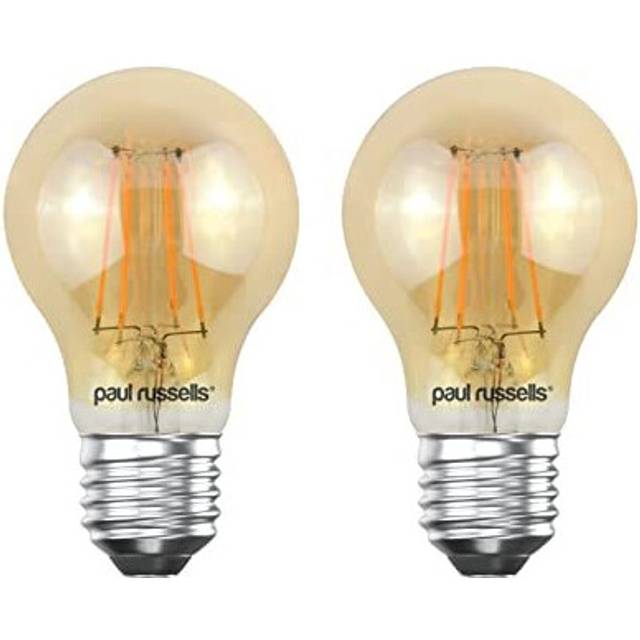 paul russells LED Filament GLS Light Bulbs Edison Screw Fitting Cap E27, 50w Equivalent A60 GLS Standard 6.5W 650LM LED Globe 2200K Amber Bulb Celling