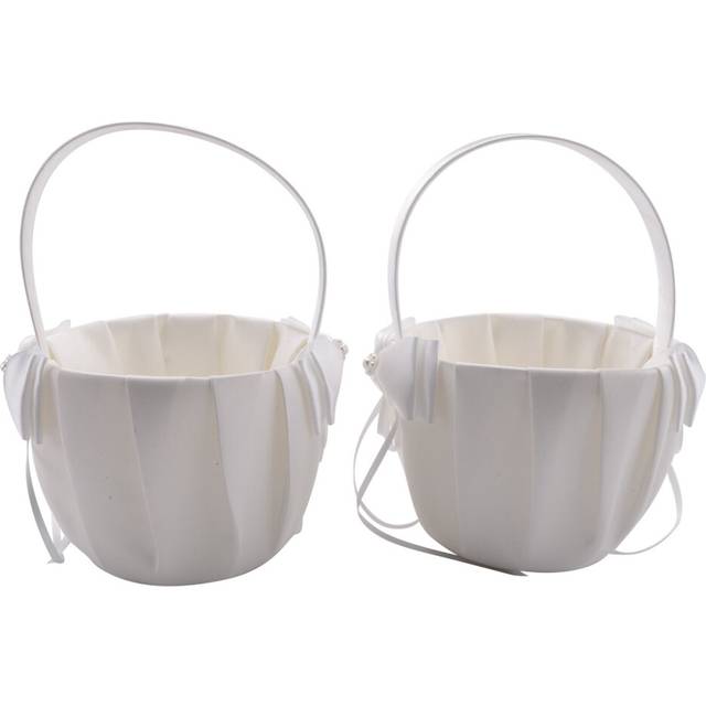 2PCS Flower Girl Baskets for Wedding Cute Bowknot Design Girl Basket,Romantic Bowknot Party Flower Girl Basket