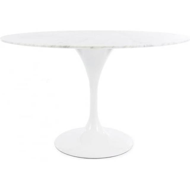 Fusion Living Marble Tulip Dining Table Set, Four Chairs- Pu White, White