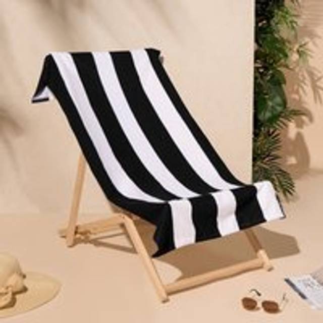 OHS Vertical Stripe Beach Towel - Black - Monochrome