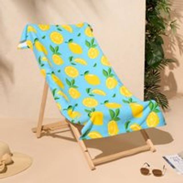 OHS Lemon Print Beach Towel - Blue