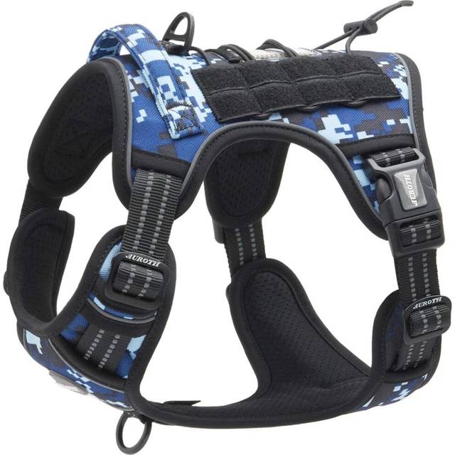 Tactical Dog Training Harness No Pulling Front Clip Leash Adhesion Reflective K9 Pet Working Vest Easy Control Blue Camo XL