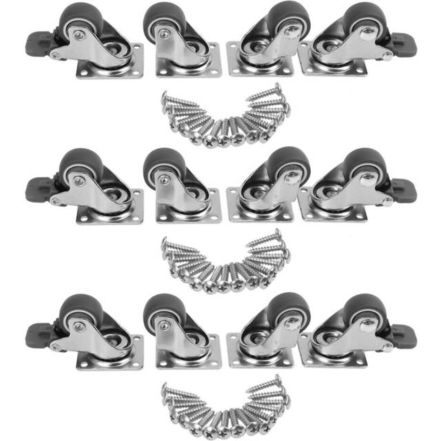 12 Pack 1 Inch Low Profile Casters Wheels Soft Rubber Swivel Caster with Top Plate 100 Lb Total Capacity