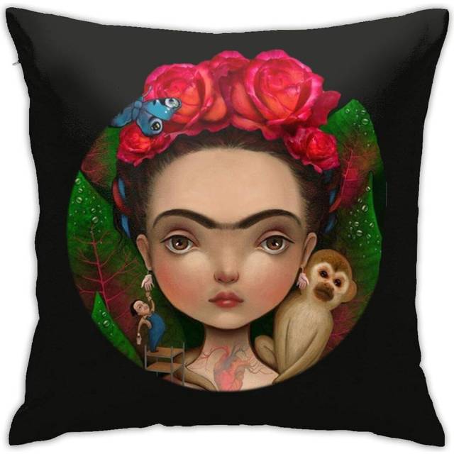 Frida Kahlo Print Design Cotton Linen Decorative Throw Pillow Case Pillow Cover Home Decor for Sofa Car Bedroom (45cmx45cm)