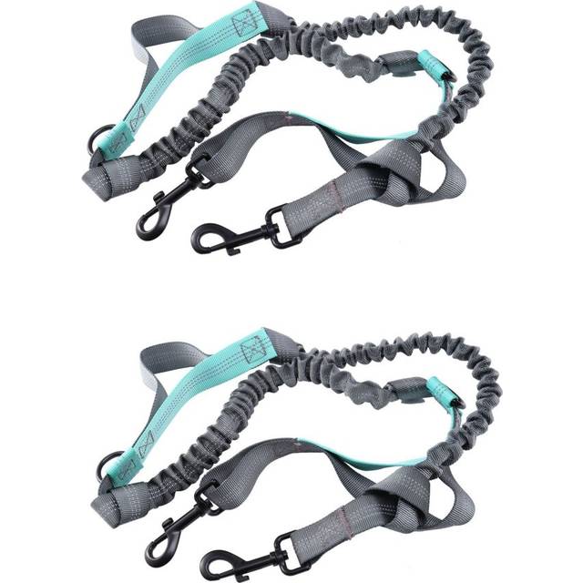 2X Hands Waist Dog Leash with Dual Bungees, Free Control for Up to 150 Lbs , Durable Dual-Handle Bungee Leash