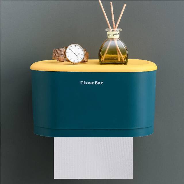 (a-dark green large) Toilet Bathroom Punch-free Wall-mounted Waterproof Tissue Box Toilet Paper Holder Paper Roll Paper Box Sanitary Plastic Storage