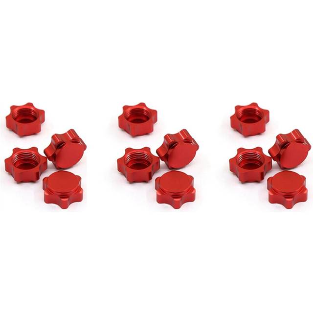 12Pcs Aluminum Wheel Hub Cover Anti-Dust Cover 17mm Hex Nut for 1/8 RC Car,Red
