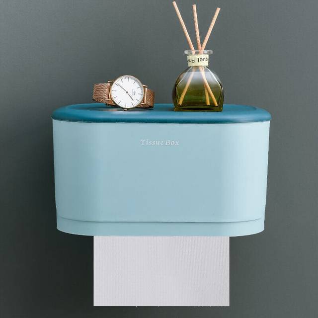 (a-light blue large) Toilet Bathroom Punch-free Wall-mounted Waterproof Tissue Box Toilet Paper Holder Paper Roll Paper Box Sanitary Plastic Storage