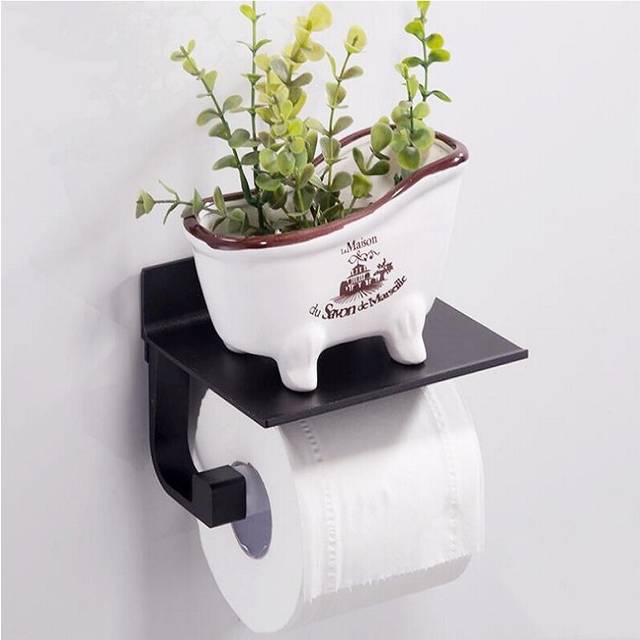 (a-Black) Toilet Paper Punch Free Holder with Phone Shelf Wall Mounted, Bathroom Accessories Tissues Roll Dispenser aluminum