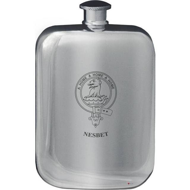 Nesbet Family Crest Design Pocket Hip Flask 6oz Rounded Polished Pewter