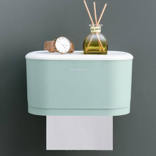 (a-green large) Toilet Bathroom Punch-free Wall-mounted Waterproof Tissue Box Toilet Paper Holder Paper Roll Paper Box Sanitary Plastic Storage