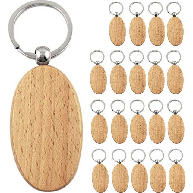 20Pcs Blank Wooden Key Chain Diy Wood Keychains Key Tags Gifts Yellow Oval