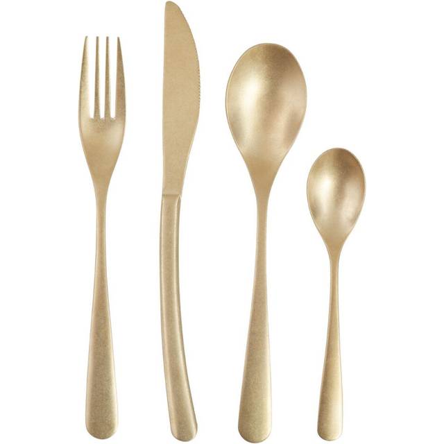 16Pc Cutlery Set, Elegant Matte Gold Cutlery Set, Modern Stainless Steel Cutlery Set with Curved Handles - One Size