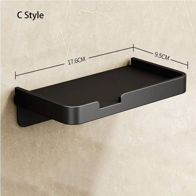 (a-Black C) Punch-free Bright Grey Space Aluminum Toilet Paper Holder Roll Holder with Phone Storage Shelf Bathroom Accessories Space Saving