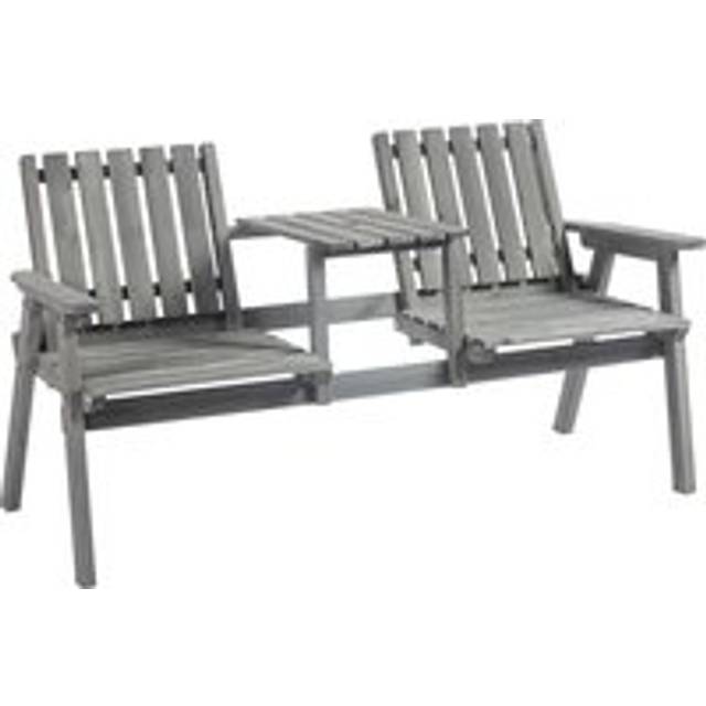 Outsunny 2-seater Furniture Wooden Garden Bench Antique Loveseat Chair, Table Conversation Set For Yard, Lawn, Porch, Patio, Grey