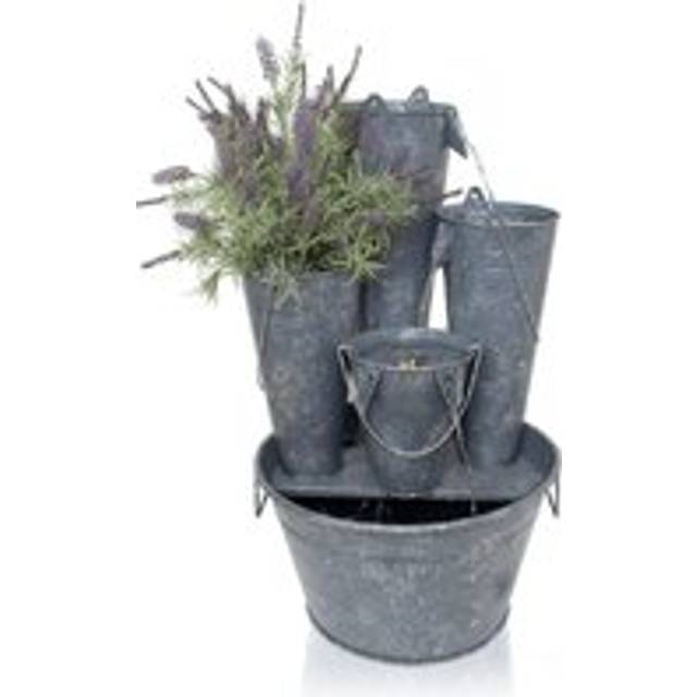 3 Tier Zinc 'Borelli' Bucket Cascade Planter Water Feature 70cm - Metallic Silver - One Size
