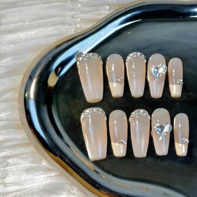 (S) Nude Colored Wearing Nail Art Stacked Rhinestones White Handmade Nail Stickers