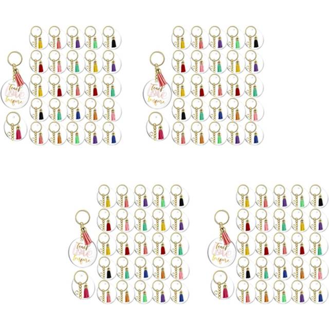 480Pcs Acrylic Keychain Blanks Tassels Clear Circle Blanks with Hole Key Rings with Chain Jump Rings for DIY Keychains