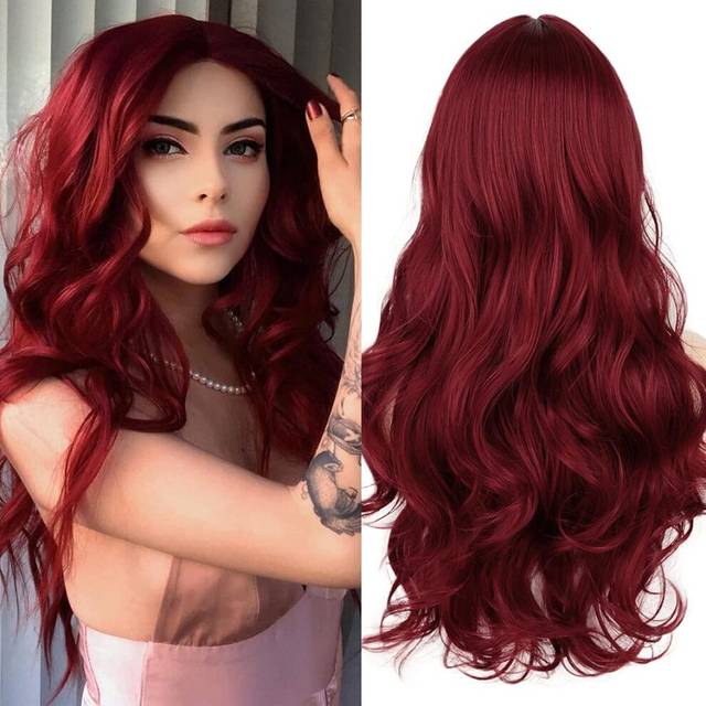 Long Wine Red Lace Front Wig For Women Middle Parts Straight Red Synthetic Wig With Small Piece Lace