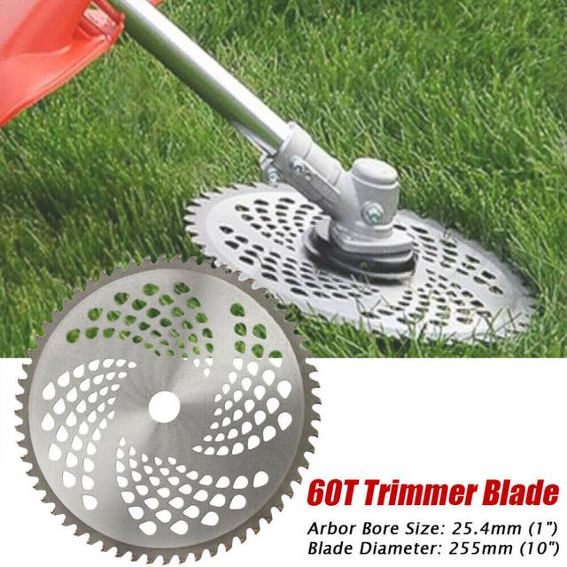 60T 25.4mm Bore Diameter 255mm Carbide Brush Cutter Blade Strimmer Steel
