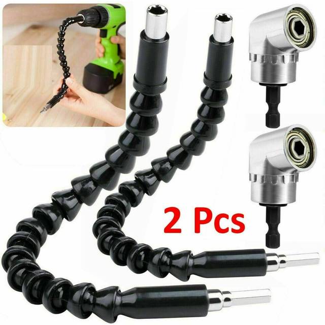 2pcs Right Angle Drill Screwdriver Bit Holder & Flexible Shaft Bits