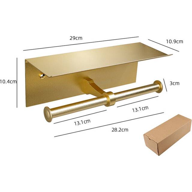 (a-gold) Avapax Matte Black Double Toilet Paper Roll Holder Toilet Paper Holder Bathroom Shelf Toilet Paper Dispenser Tissue Holder