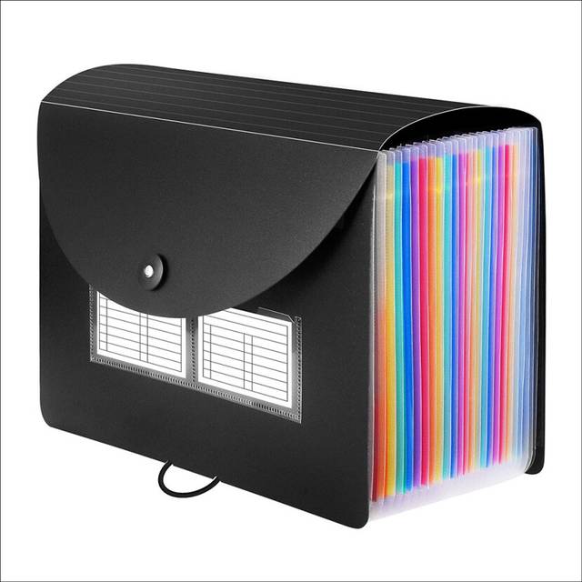 24 Pockets Expanding File Folder with Blank Labels Desktop Accordion Folders A4 Paper Document Storage Organizer