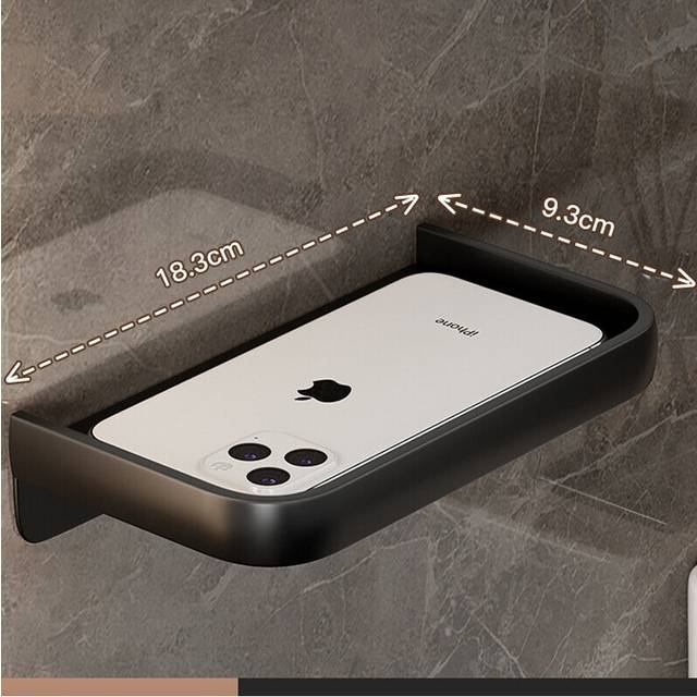 (a-Black F) Grey Toilet Paper Holder with Phone Shelf Wall Mounted Black Bathroom Accessories Toilet Paper Shelf Aluminum