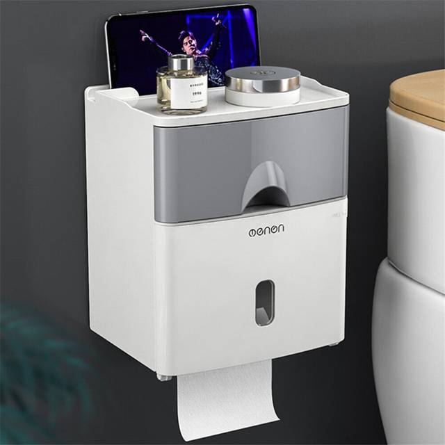 (a-Large Tissue Box) Toilet Paper Holder Wall-Mounted Waterproof Tissue Box with Storage Rack Bathroom Roll Paper Organizer Home Multifunctional Case