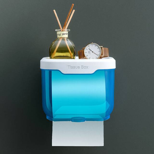 (a-Blue A) Bathroom Tissue box Waterproof Non-perforated Toilet Pumping Box Paper Towel Rack Creative Roll Paper Box Tissue Rack