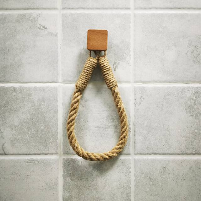 (a-A-square) Hemp Rope Toilet Paper Holder Retro Industrial Wall-mounted Towel Rack Toilet Paper Stand Toilet Accessories Bathroom Decoration