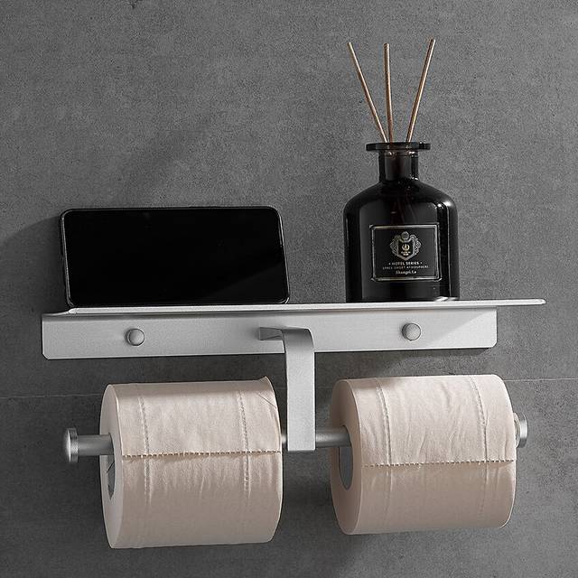 (a-silver) Avapax Matte Black Double Toilet Paper Roll Holder Toilet Paper Holder Bathroom Shelf Toilet Paper Dispenser Tissue Holder