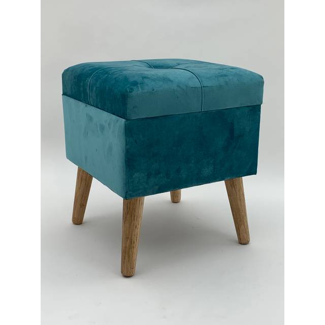 Trunk - Wood/Velvet - L33 x W33 x H42 cm - Blue