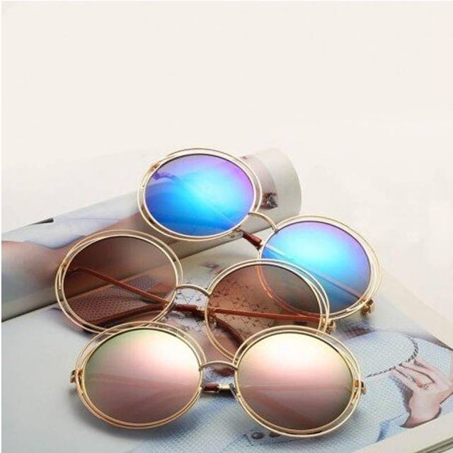 (C7) Q Oversized Round Big  Metal Frame Sunglasses Women Brand Designer Vintage High Quality Oculos De Sol mujer uv400