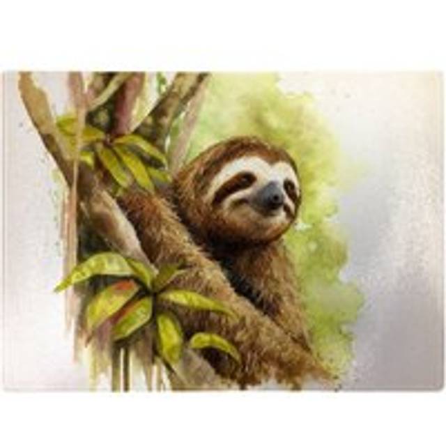 Sloth Watercolour Glass Chopping Board - Brown - One Size