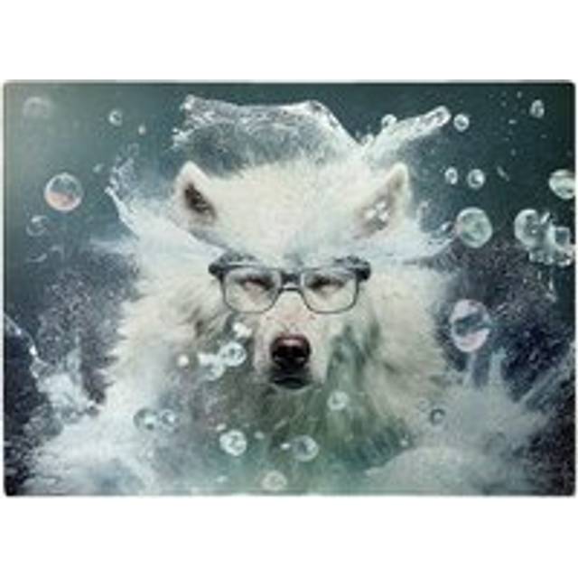 White Wolf With Glasses Splashart Chopping Board - White