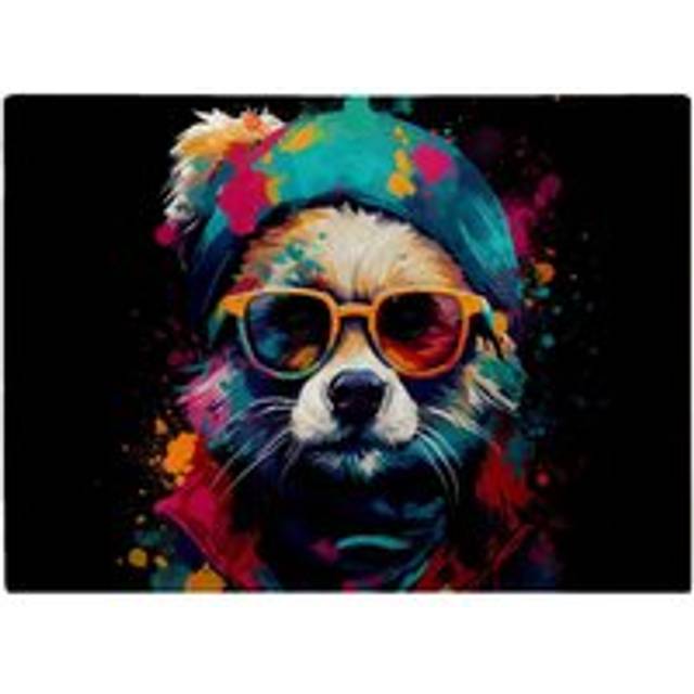 Multi Coloured Splashart Dog With Glasses Glass Chopping Board - Blue - One Size