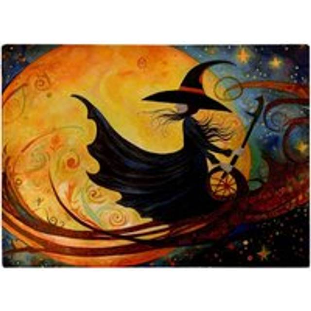 Whimsical Witch On A Broomstick Glass Chopping Board - Orange - One Size