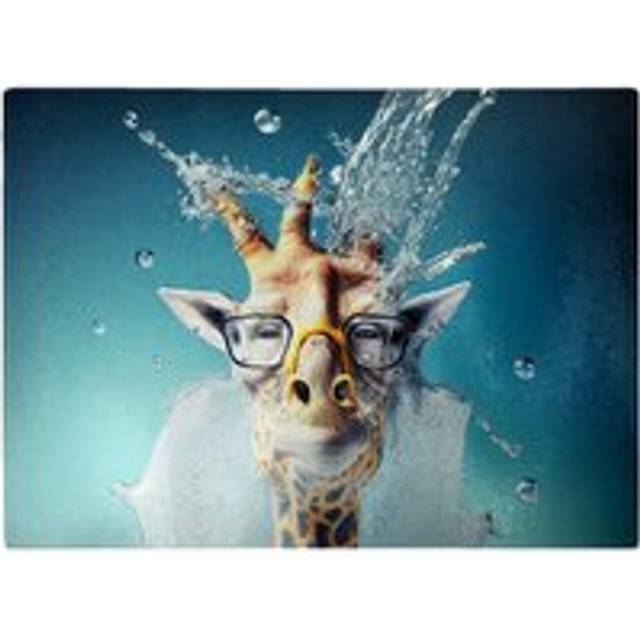 Giraffe With Glasses Splashart Glass Chopping Board - Blue - One Size