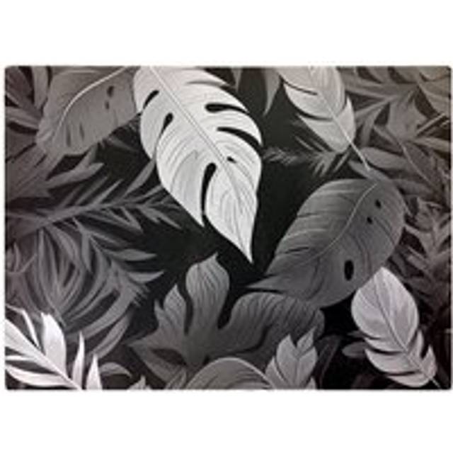 Black White Tropical Leaves Chopping Board - Grey
