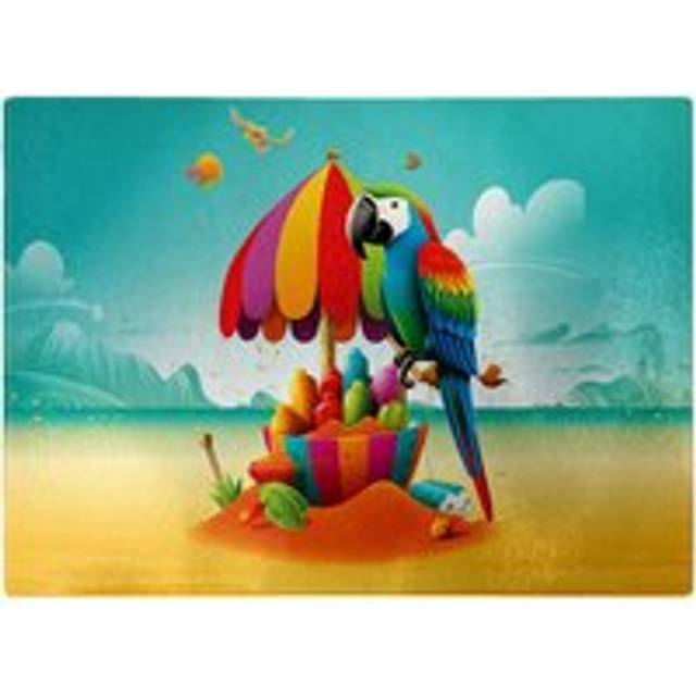 Parrot On A Beach Holiday Glass Chopping Board - Yellow - One Size