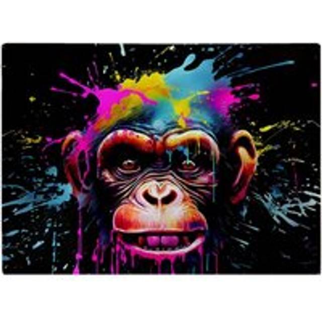 Multi Coloured Monkey Face Splashart Glass Chopping Board - Blue - One Size