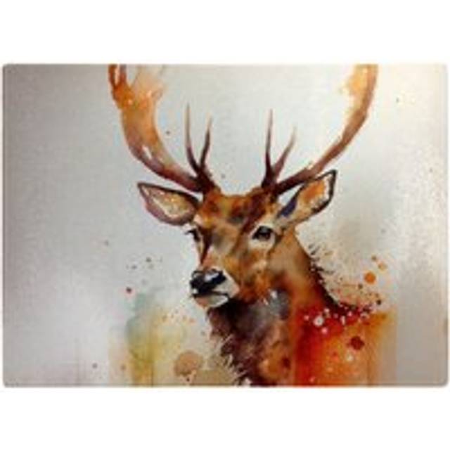 Majestic Stag Watercolour Glass Chopping Board - Brown - One Size