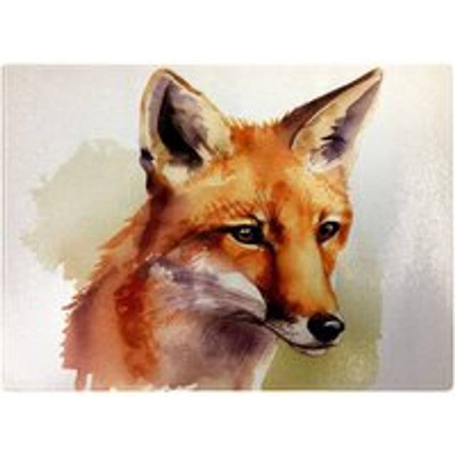 Fox Watercolour Glass Chopping Board - Brown - One Size