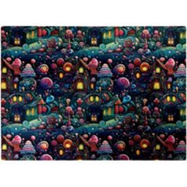 Warren Reed - Designer Whimsical Gingerbread House Pattern Glass Chopping Board, Blue