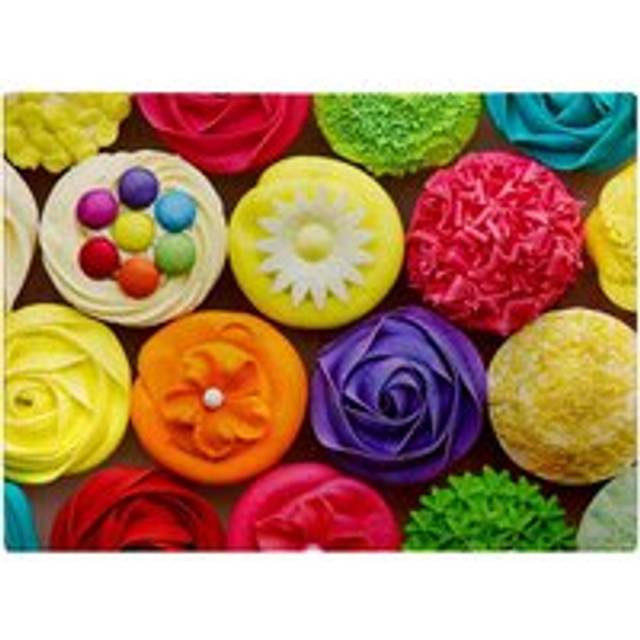 Bright Colourful Cupcakes Glass Chopping Board - Yellow - One Size