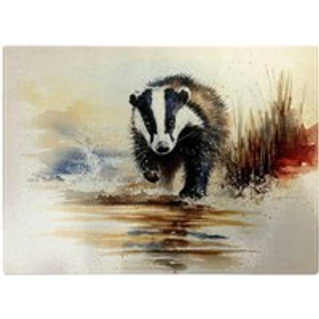 Wading Badger Watercolour Glass Chopping Board - Brown - One Size