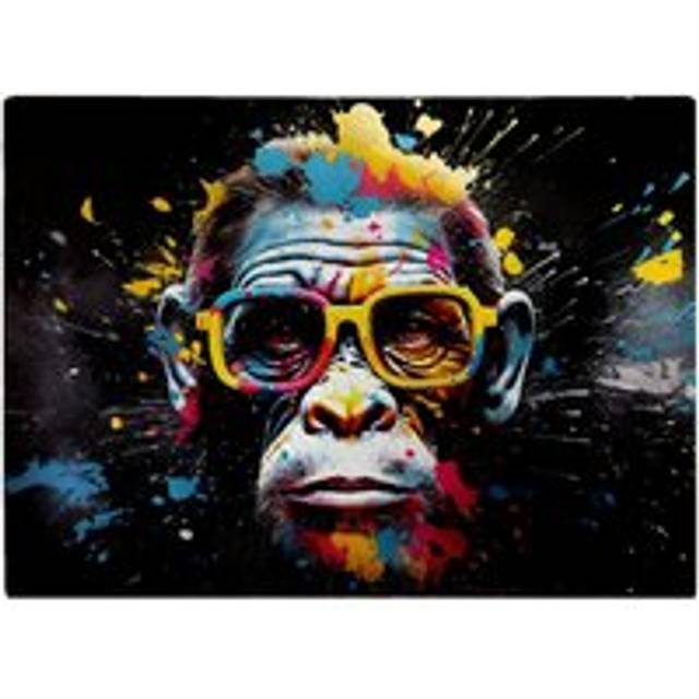 Coloured Splashart Monkey Face with Glasses Chopping Board - Blue