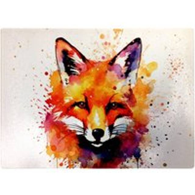 Watercolour Splashart Fox Face Glass Chopping Board - Orange - One Size